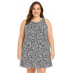 Dressbarn Women’s 16 Halter Leaf Print Sequin Shift Swing Party Midi Cocktail